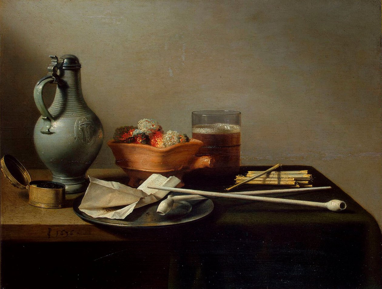 Csendélet agyagpipákkal, 1636. alkotó: Pieter Claesz