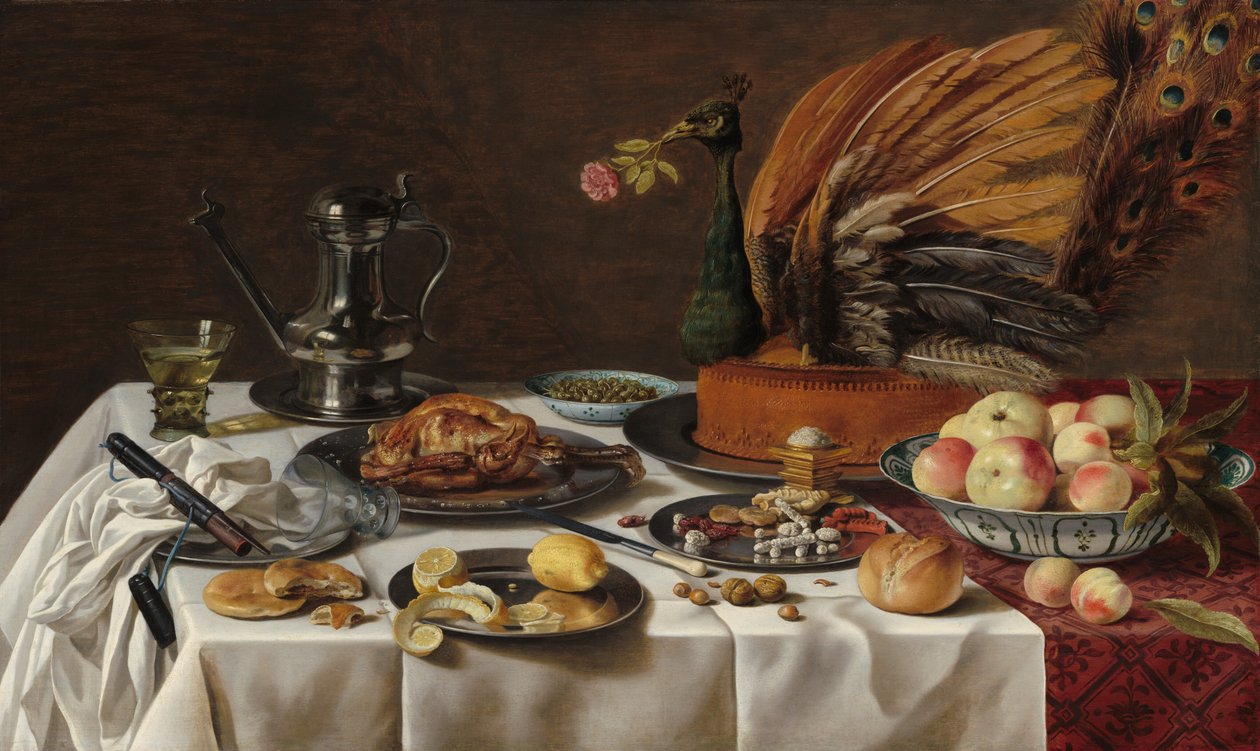 Csendélet páva pitével, 1627. alkotó: Pieter Claesz