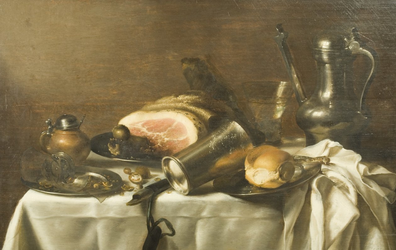 Csendélet sonkával (olaj, vászon) alkotó: Pieter Claesz