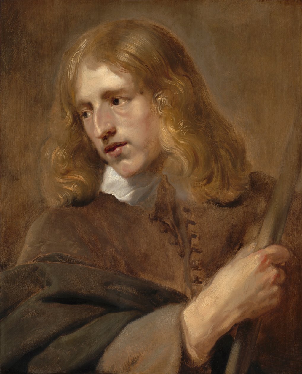 Egy fiatal férfi botot tart alkotó: Pieter Claesz Soutman