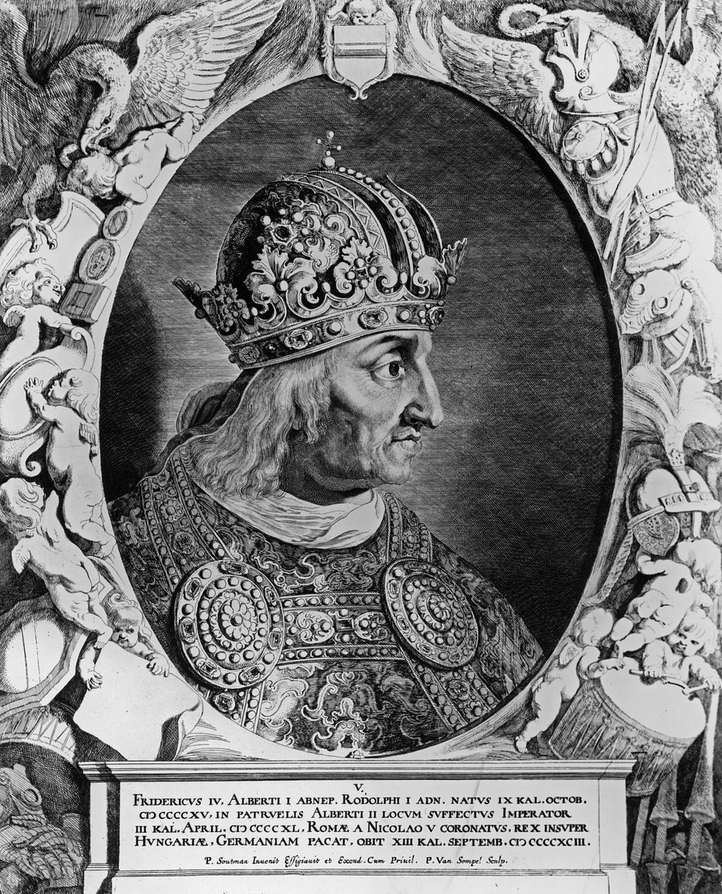 IV. Frigyes (1415-1493), római római császár portréja, Sompel, Pieter van metszete (sz. e. 1600) alkotó: Pieter Claesz Soutman