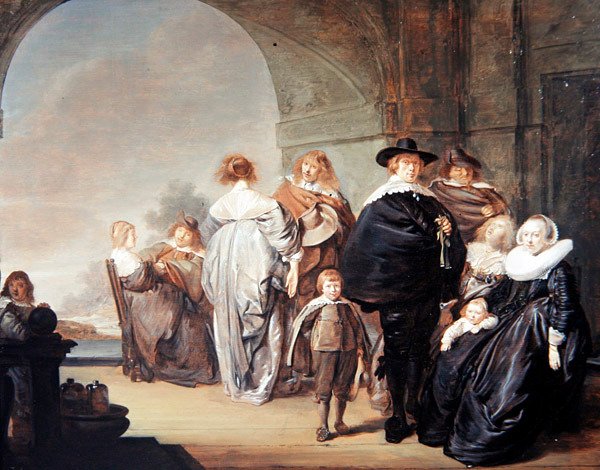 Elegáns társaság a teraszon (olaj a panelen) alkotó: Pieter Codde