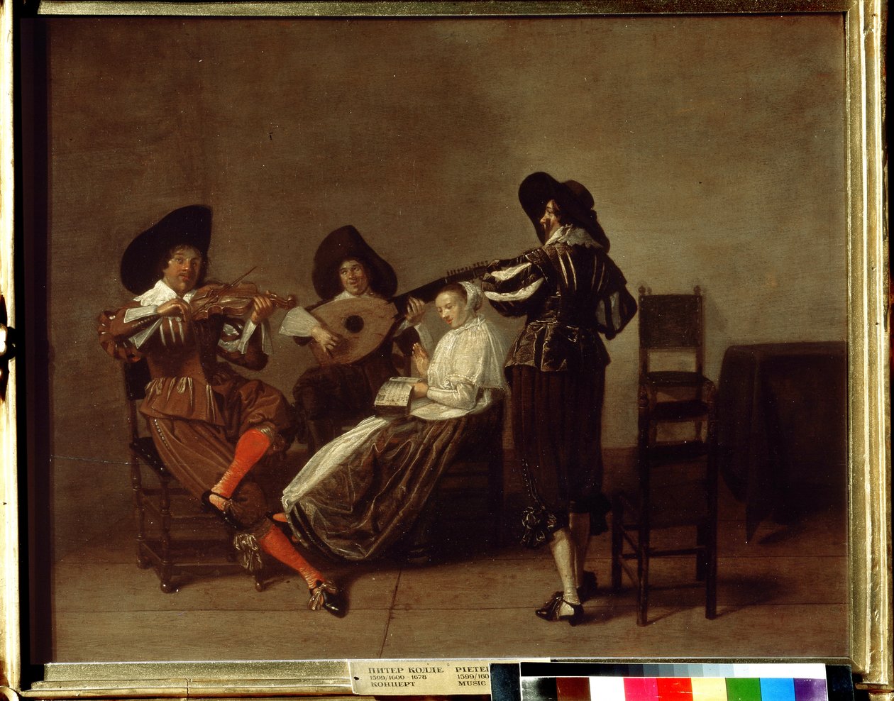 ""Soiree musicale"" (zenés est) Három zenész és egy fiatal nő (ének). Pieter Codde (1599-1678) festménye, 17. századi Puskin Múzeum, Moszkva alkotó: Pieter Codde