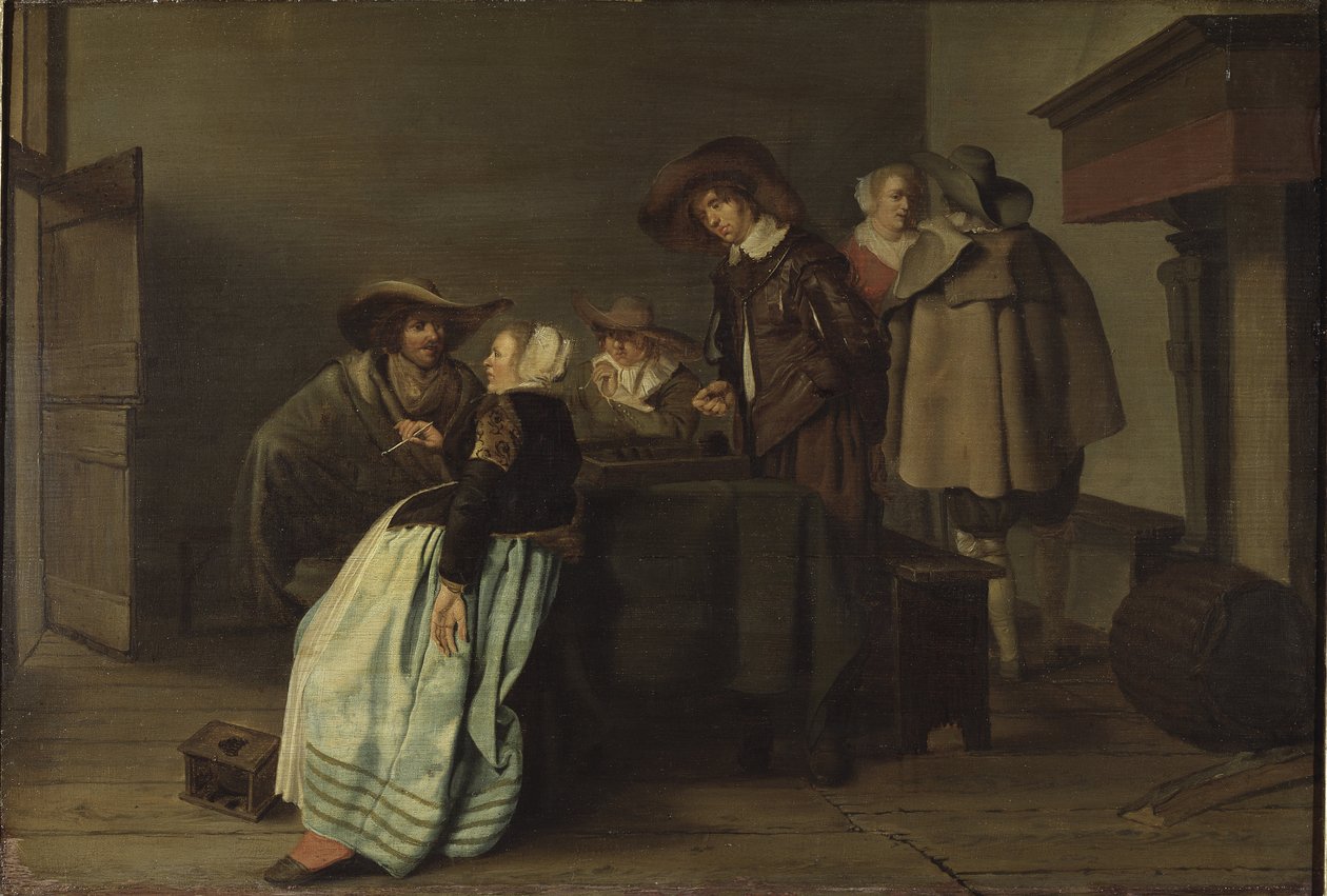 Une beszélgetés – Beszélgetés, szerző: Codde, Pieter (1599-1678). Olajfestmény alkotó: Pieter Codde