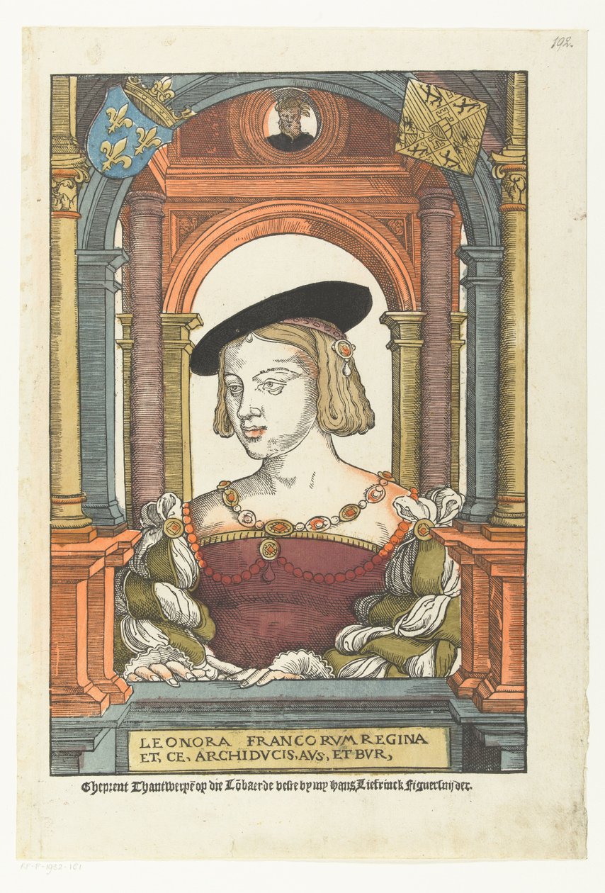 Portré Eleonora van Frankrijk Leonóra a frankok királynője és ce, főherceg, aus és bur, (cím a tárgyon) alkotó: Pieter Coecke van Aelst (I) (circle of)