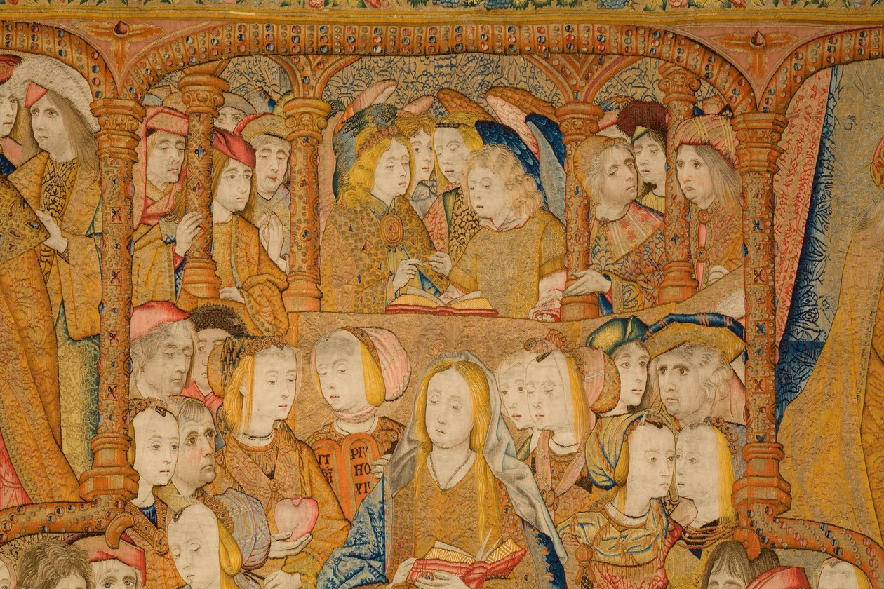 Flamand kárpit. Angyali Üdvözlet. Részlet, 1502-04 körül (arany, ezüst, selyem és gyapjú) alkotó: Pieter Coecke van Aelst