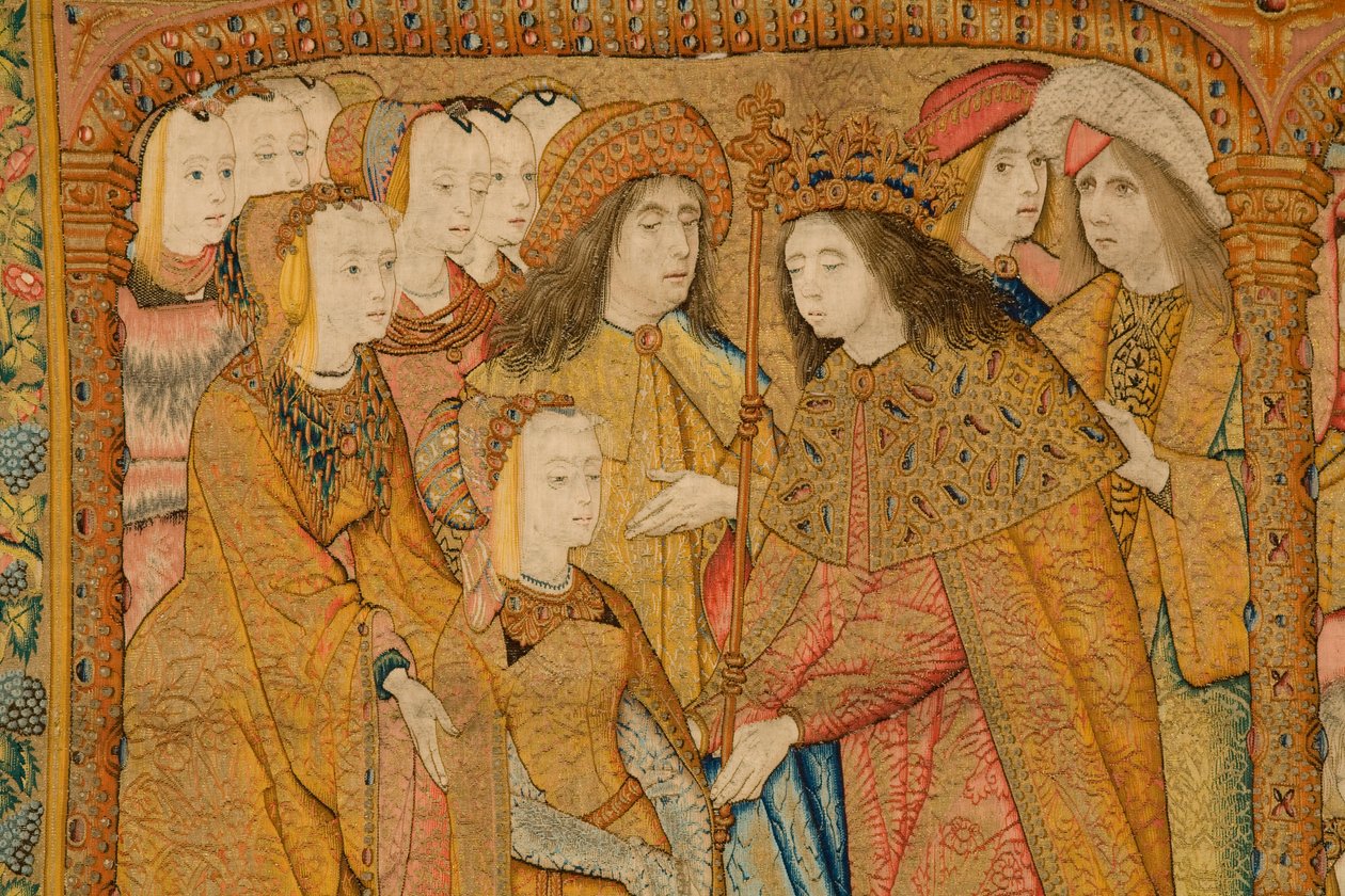 Flamand kárpit. Angyali Üdvözlet. Részlet, 1502-04 körül (arany, ezüst, selyem és gyapjú) alkotó: Pieter Coecke van Aelst