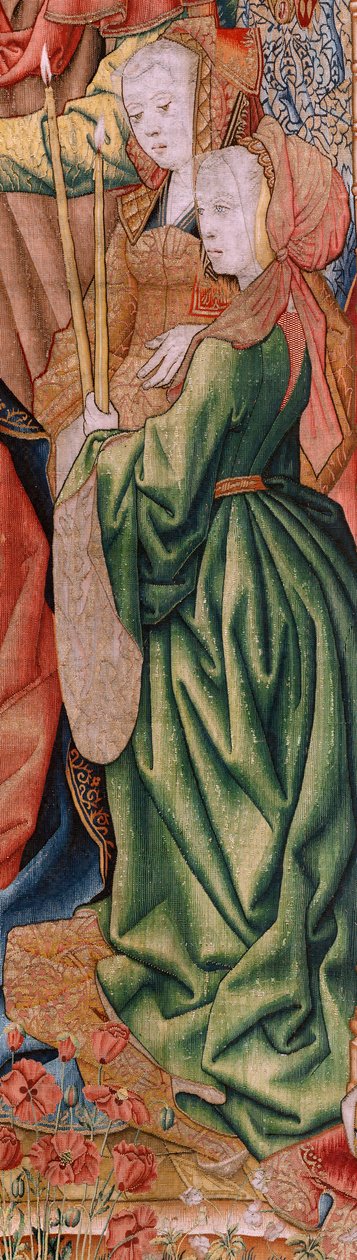 Flamand kárpit. Sorozat epizódok a Szűz életéből; Bemutató a templomban (Presentación en el Templo). A sorozat második kárpitja. Jan van Roome-nak (vagy van Brusselnek) tulajdonított modellek. Gyártás Pieter van Aelst, Brüsszel. Körülbelül 1502-1504. alkotó: Pieter Coecke van Aelst