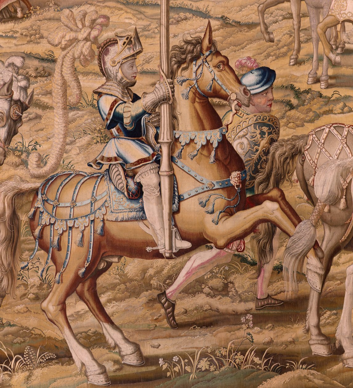 Flamand kárpit. sorozat Tunisz meghódítása; A barcelonai csapatok áttekintése (La revista de las tropas en Barcelona). A sorozat második kárpitja. Jan Vermeyen modell és Pieter Coecke van Aelst. 1543-1548. Gyártás Real Fábrica de Tapices de Sant alkotó: Pieter Coecke van Aelst