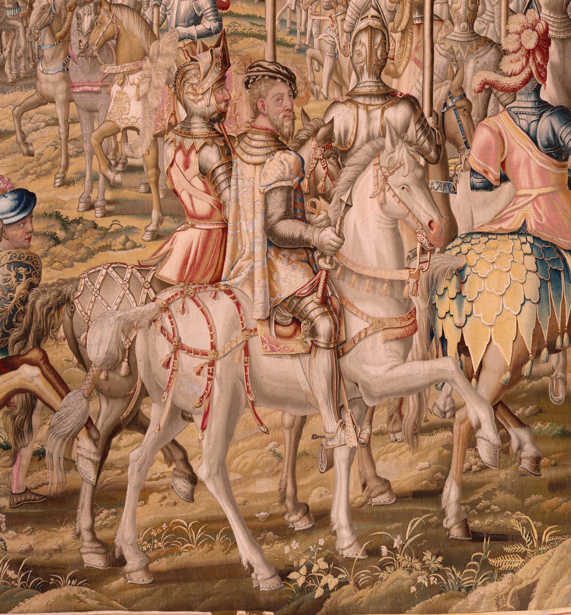 Flamand kárpit. sorozat Tunisz meghódítása; A barcelonai csapatok áttekintése (La revista de las tropas en Barcelona). A sorozat második kárpitja. Jan Vermeyen modell és Pieter Coecke van Aelst. 1543-1548. Gyártás Real Fábrica de Tapices de Sant alkotó: Pieter Coecke van Aelst