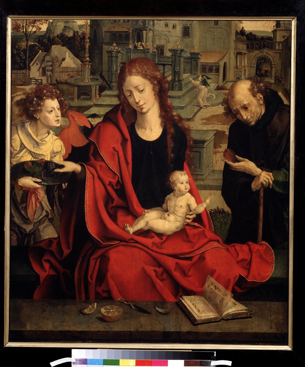 ""A szent család angyallal"" (The Holy Family with an Angyal) Pieter Coecke van Aelst idősebb festménye (1502-1550) 16. századi Moszkva, Puskin Múzeum alkotó: Pieter Coecke van Aelst