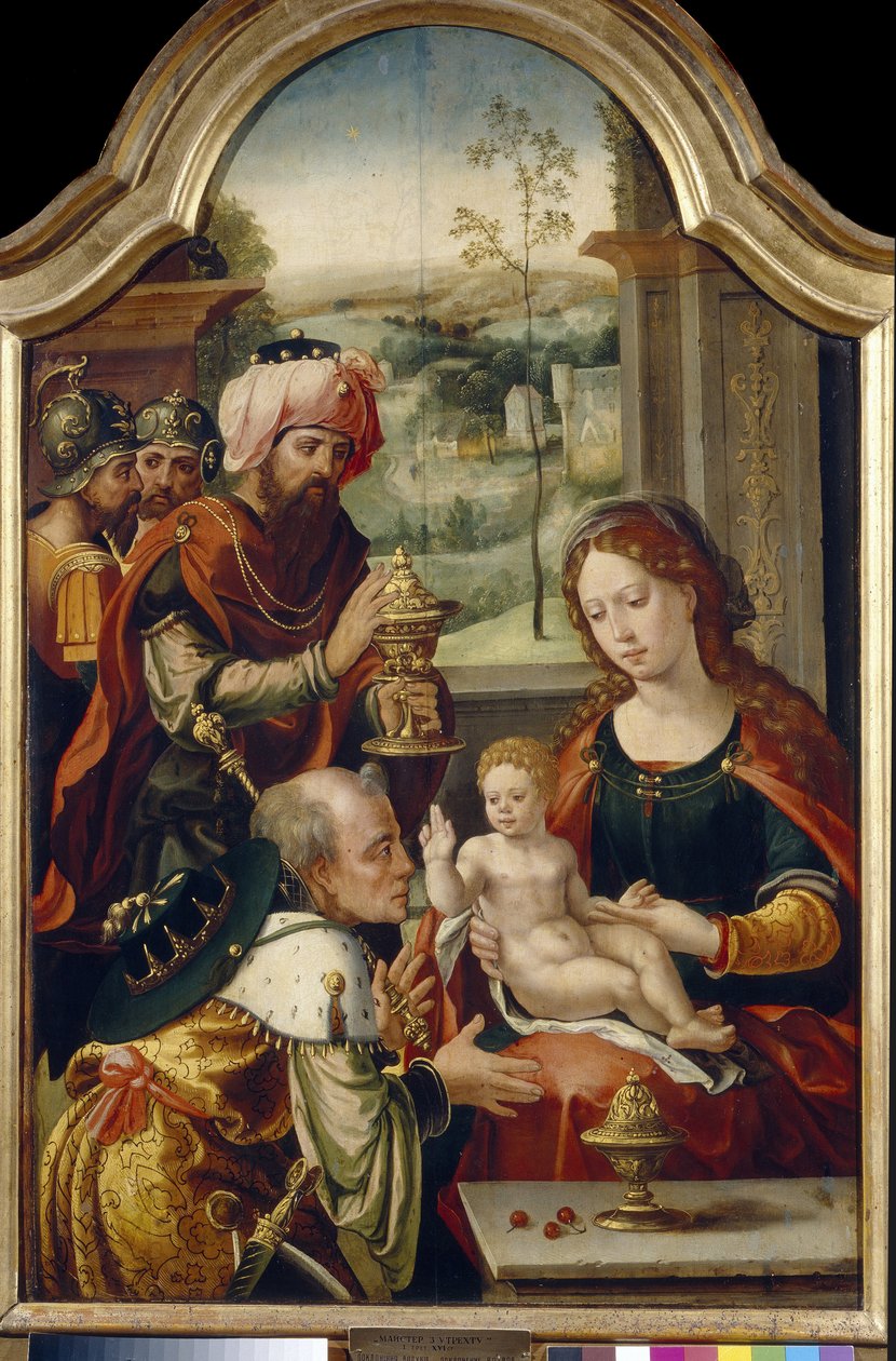 A mágusok imádása. Idősebb Pieter Coecke van Aelst (1502-1555) festménye, olaj, fa, 16. század első fele. Flamand primitív művészet. Állami Művészeti Galéria, Lviv (Ukrajna). alkotó: Pieter Coecke van Aelst