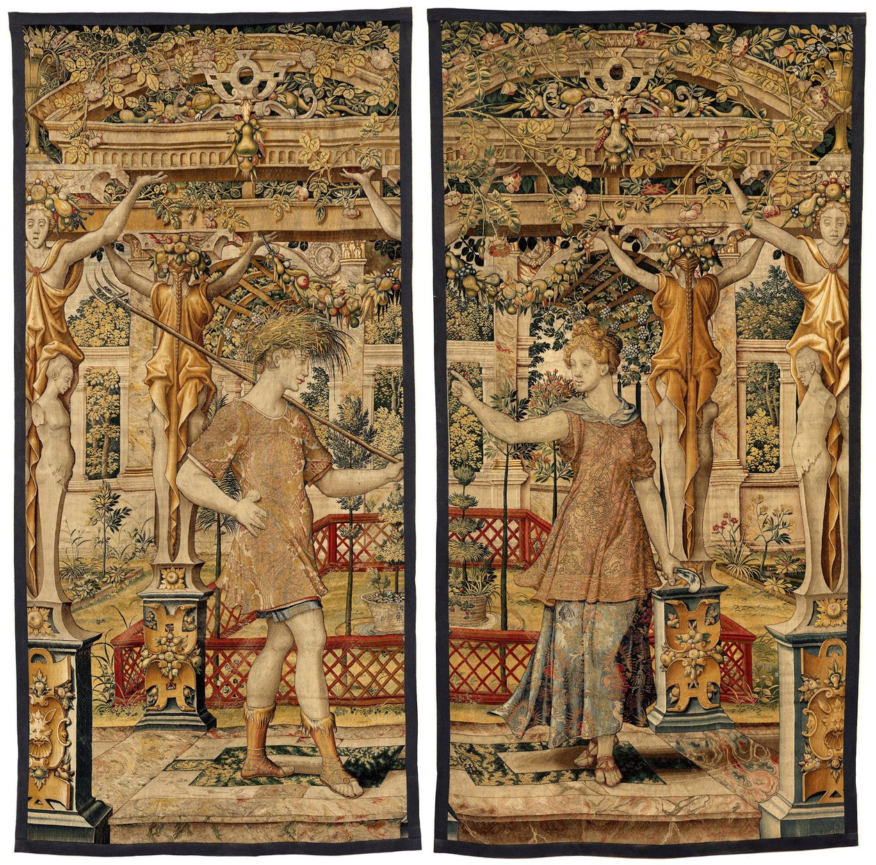Vertumnus és Pomona: Vertumnus gazdálkodóvá változott, 1550 körül (arany, gyapjú és selyem) alkotó: Pieter Coecke van Aelst