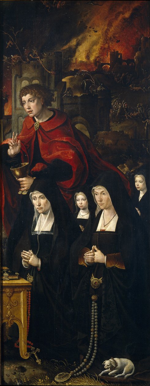 Szent János evangélista két nővel és két imádkozó lánnyal Az utolsó ítélet jobb oldali panele tri alkotó: Pieter Coecke van Aelst