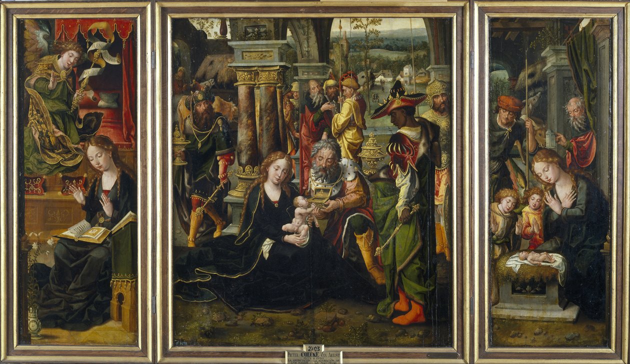 Az Angyali üdvözlet. A mágusok imádása. A Pásztorok imádása, 1. második negyede alkotó: Pieter Coecke van Aelst