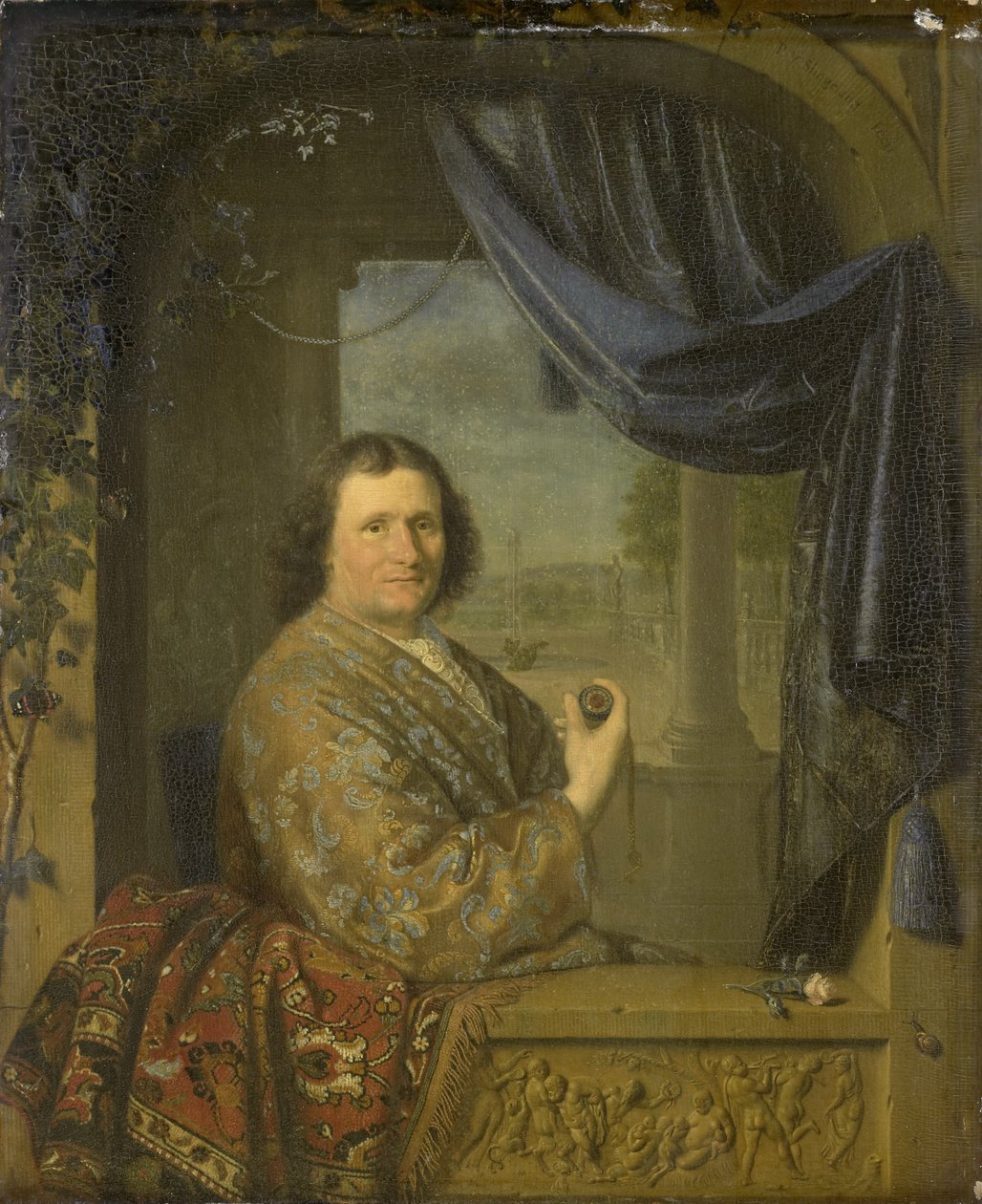 Egy karórát tartó férfi portréja, 1688 alkotó: Pieter Cornelisz Slingelandt van