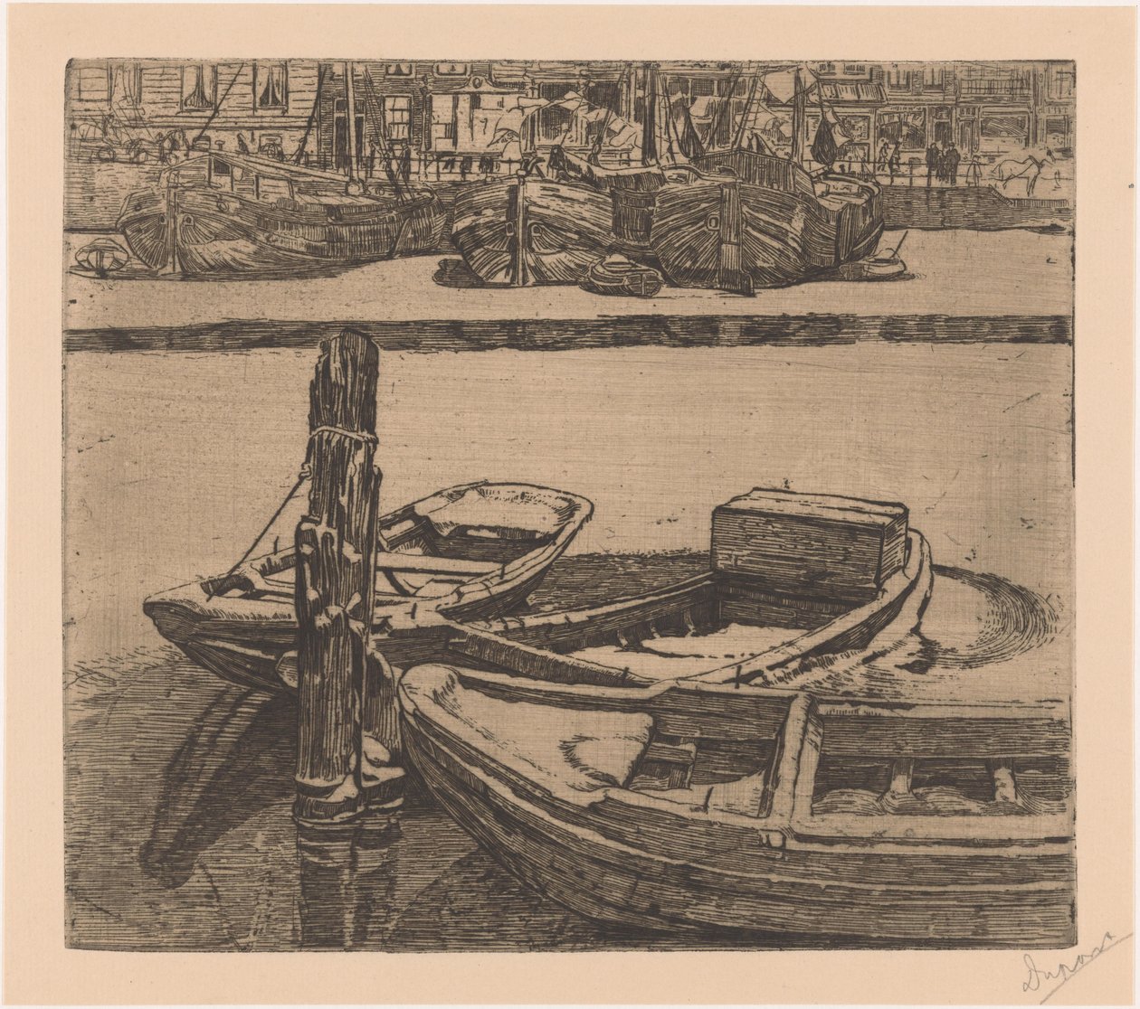 Hajók a Damrakban Amszterdamban alkotó: Pieter Dupont (signed by artist)