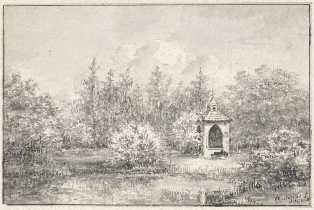 Kilátás a Leiduin parkra, egy ház a fák között alkotó: Pieter Ernst Hendrik Praetorius
