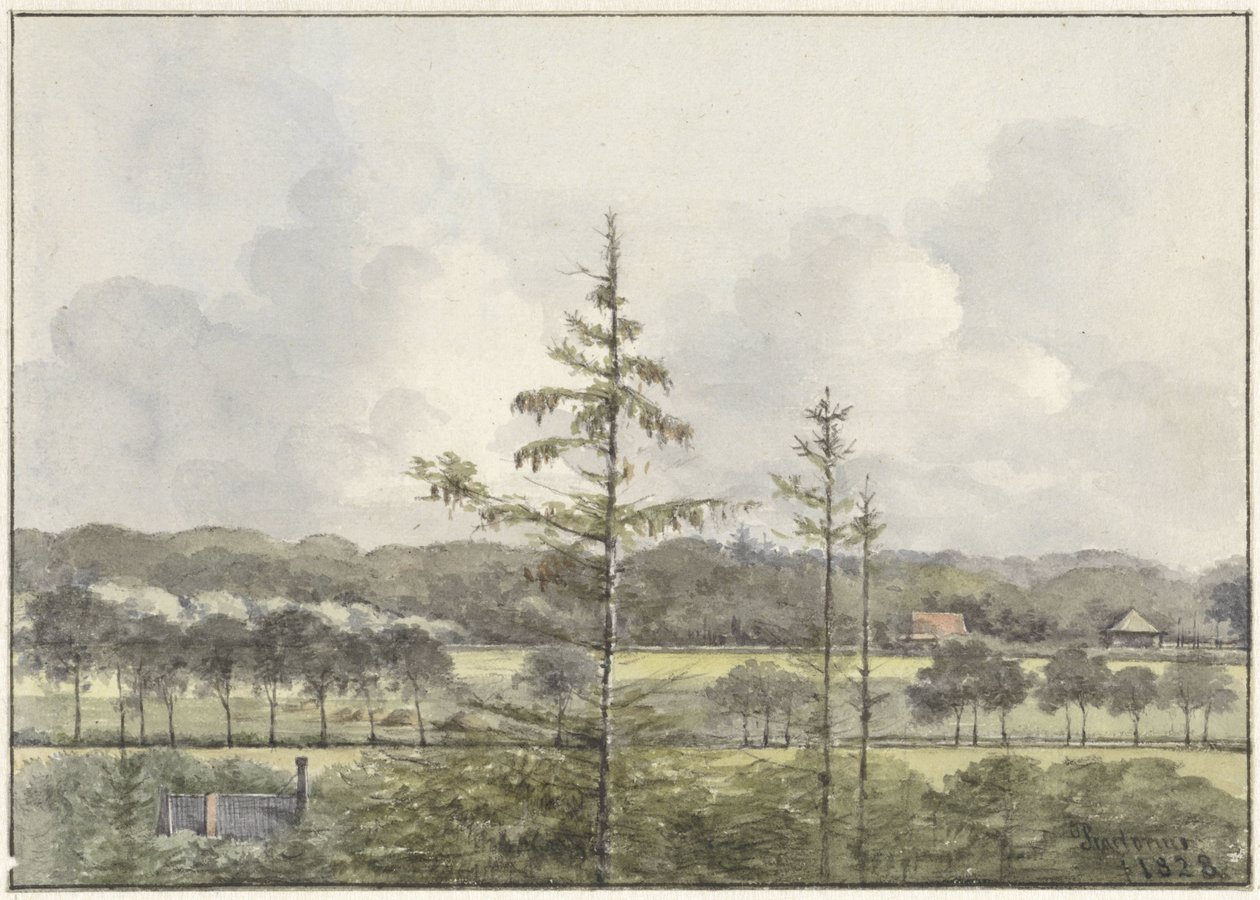 Kilátás a rétekre a gazdaságokkal alkotó: Pieter Ernst Hendrik Praetorius