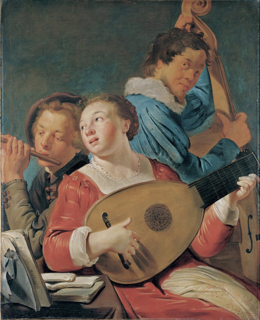 Musiciens - Peinture de Pieter Fransz de Grebber (vers 1600-1653), Krijge sur toile, vers 1623, 91x73,7 cm - Zenészek, Olaj, vászon, Pieter Fransz de Grebber - Museo de Bellas Artes de Bilbao alkotó: Pieter Fransz. de Grebber