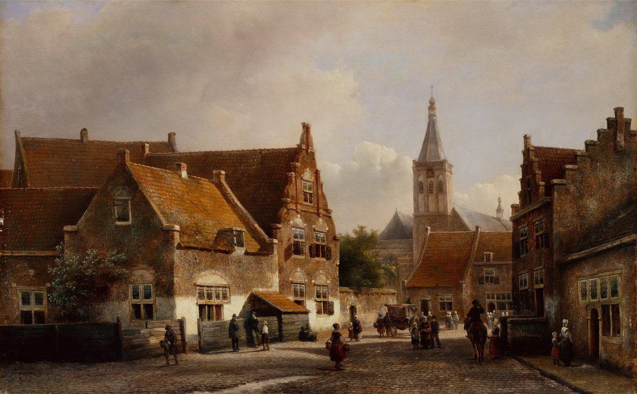 Utca egy holland városban (olaj a panelen) alkotó: Pieter Gerard Vertin