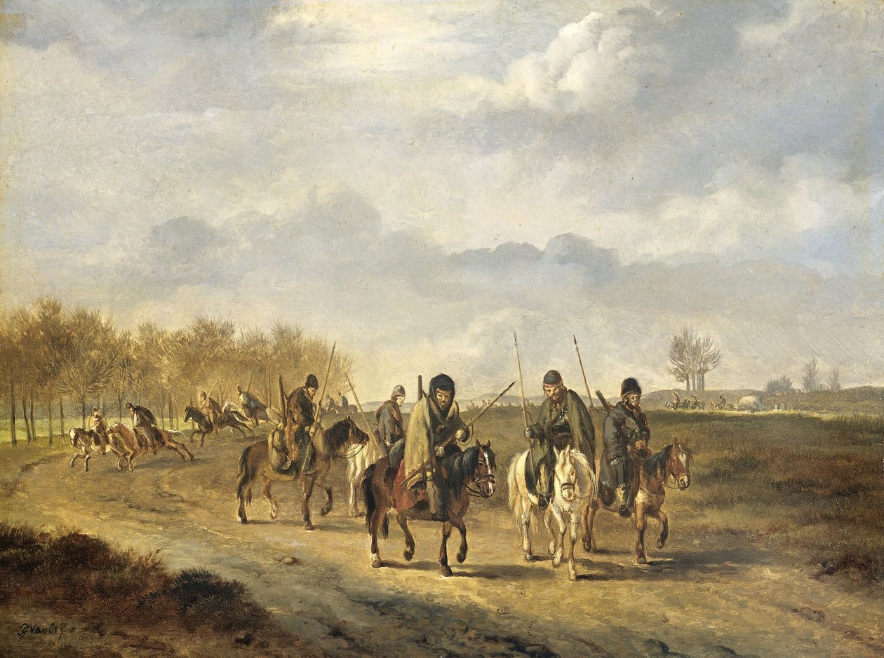 Kozákok egy országúton, Bergen közelében, Észak-Hollandiában, 1813 alkotó: Pieter Gerardus van Os
