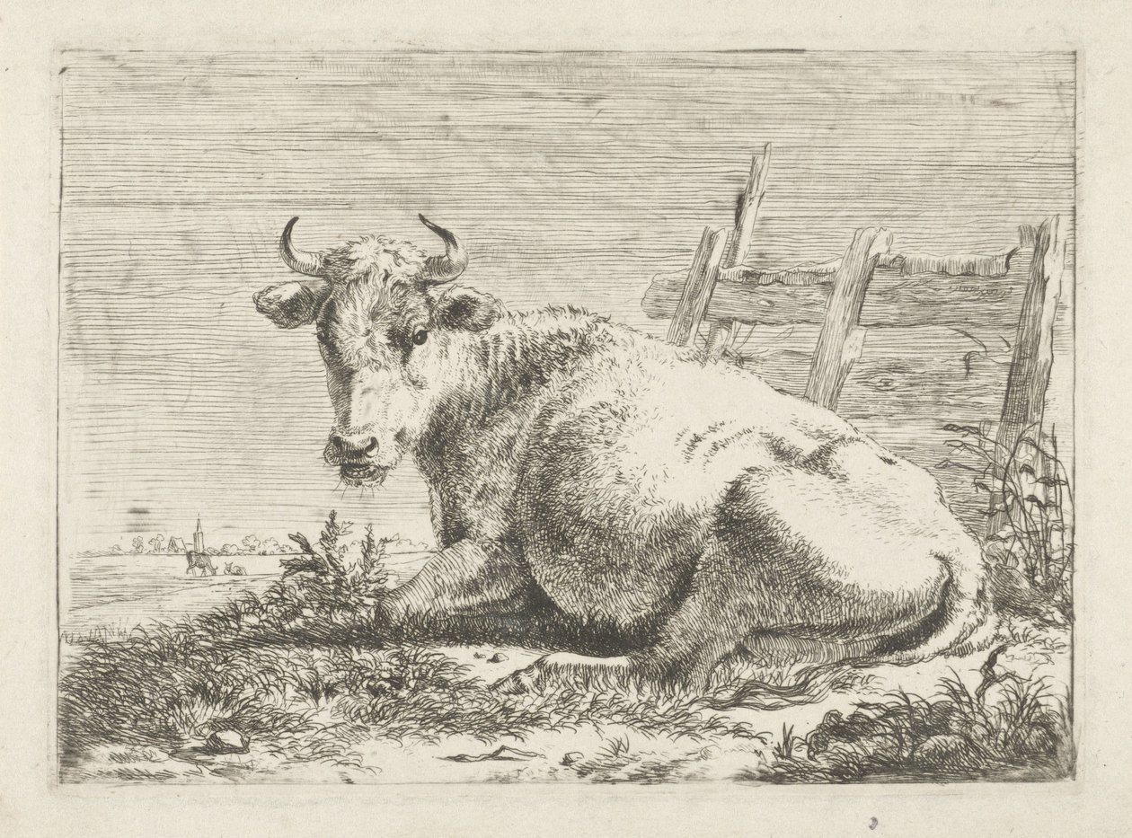 Fekvő tehén a kerítésnél Tehenek (sorozat címe) alkotó: Pieter Gerardus van Os