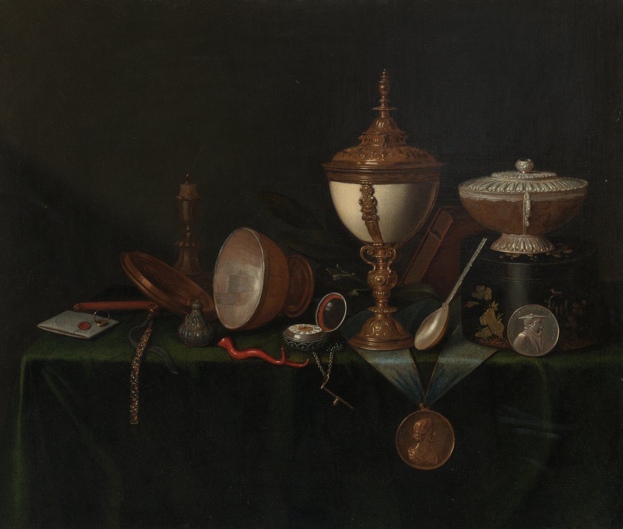 Csendélet strucctojás kupával és a Whitfield Heirlooms c. 1670. alkotó: Pieter Gerritsz van Roestraeten