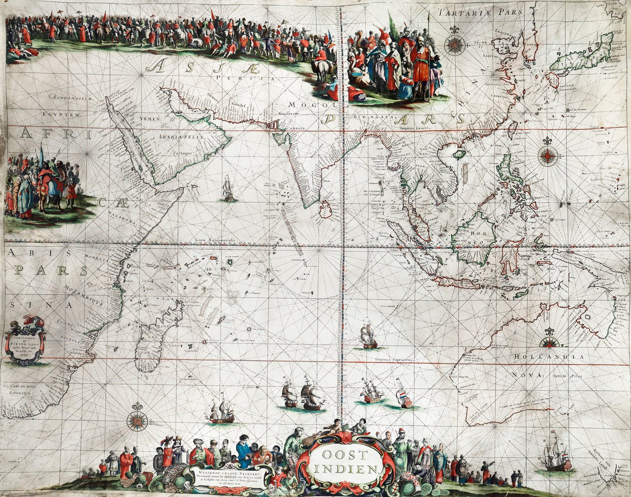 Kelet-India térképe, 1666 körül (színes metszet) alkotó: Pieter Goos