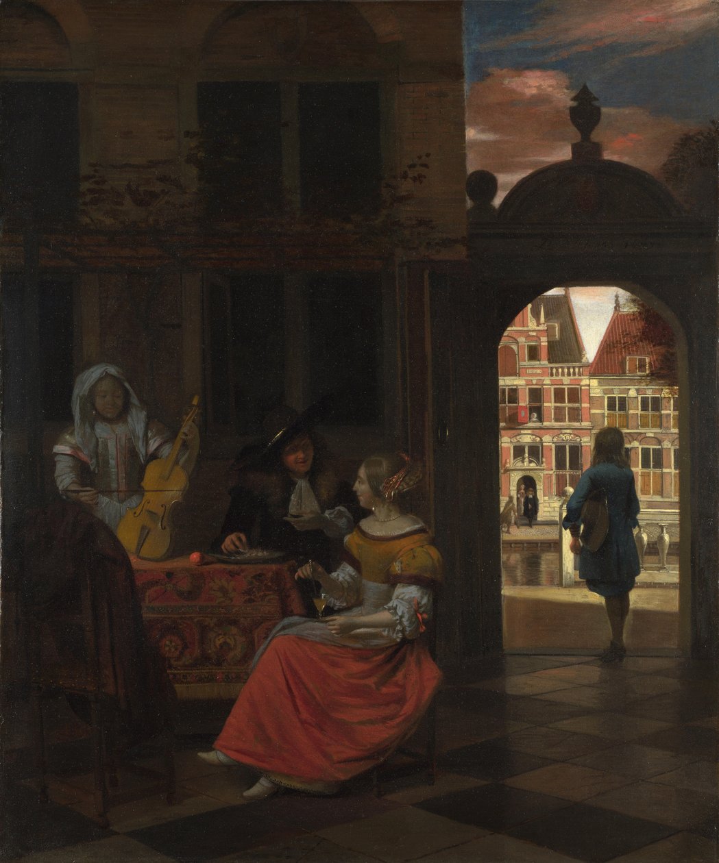 Zenés mulatság az udvaron, 1677 alkotó: Pieter Hooch de