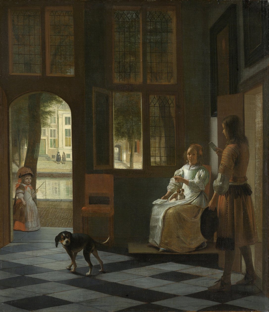 Egy nő irányít egy fiatal férfit levéllel, 1670 alkotó: Pieter Hooch de