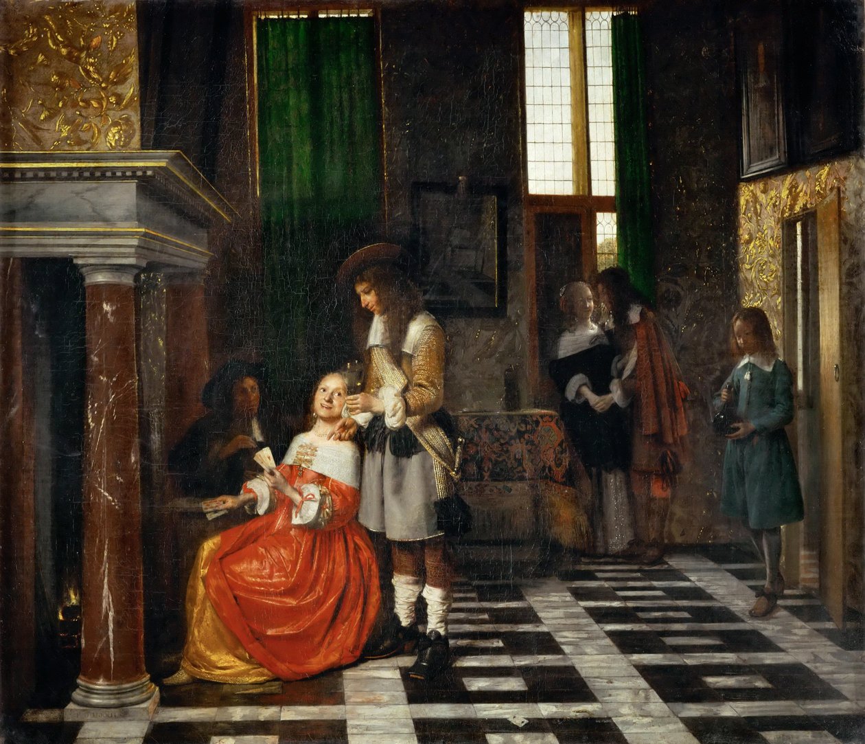 Kártyajátékosok pazar belső térben alkotó: Pieter Hooch de