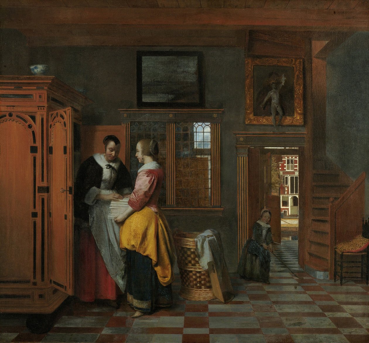 Belső tér nőkkel vászonláda mellett, 1663 alkotó: Pieter Hooch de