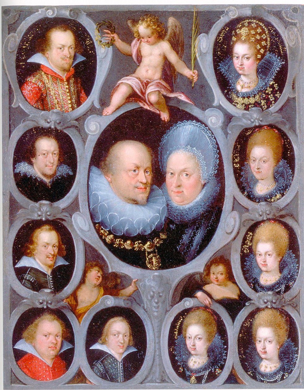 I. Frigyes herceg (1557-1608) (r. 1593-1608) és Sibylla württembergi hercegnő tíz gyermekükkel. alkotó: Pieter Isaacsz