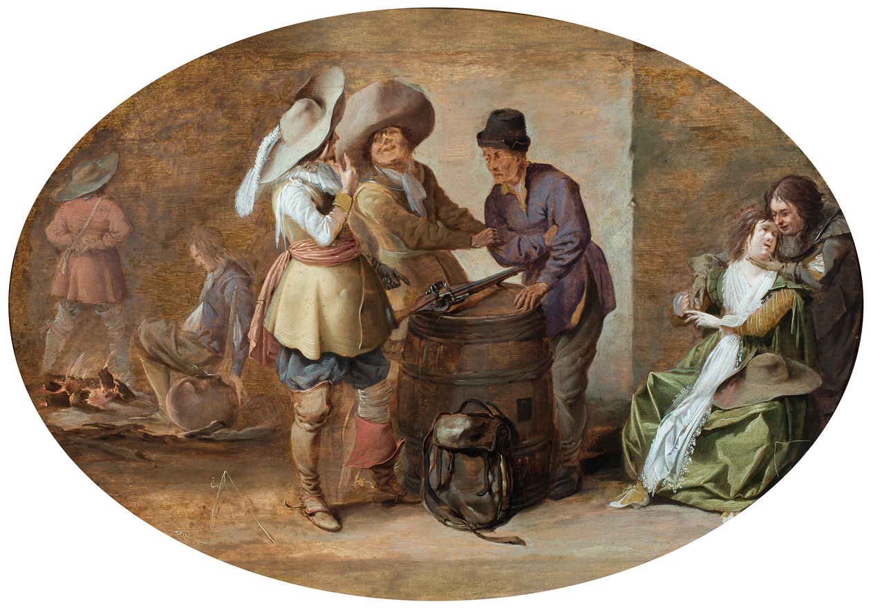 Egy őrszoba belseje (olaj, tábla) alkotó: Pieter Jansz. Quast