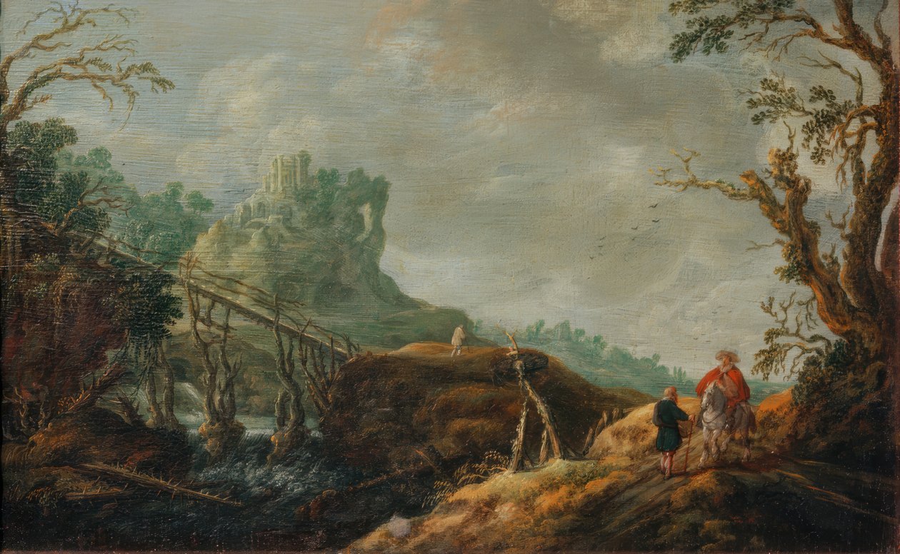 Folyami táj fahíddal és romokkal alkotó: Pieter Jansz van Asch