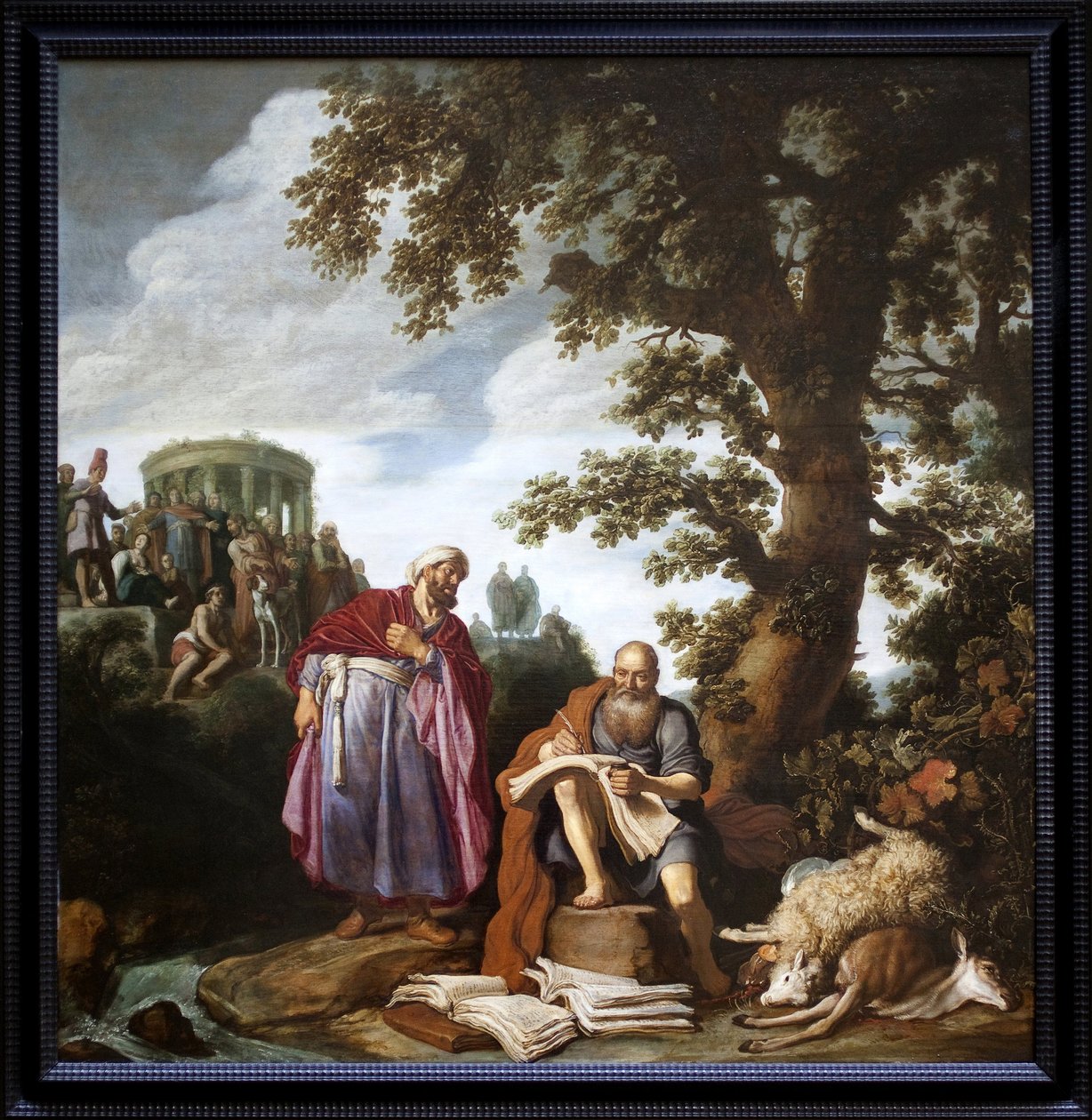 Hippokratész (Koszból, Kr.e. 460-370) meglátogatta Demokritát (Abderéből, ie 460-370). Pieter Lastman (1583-1633) festménye, Olaj, vászon alkotó: Pieter Lastman