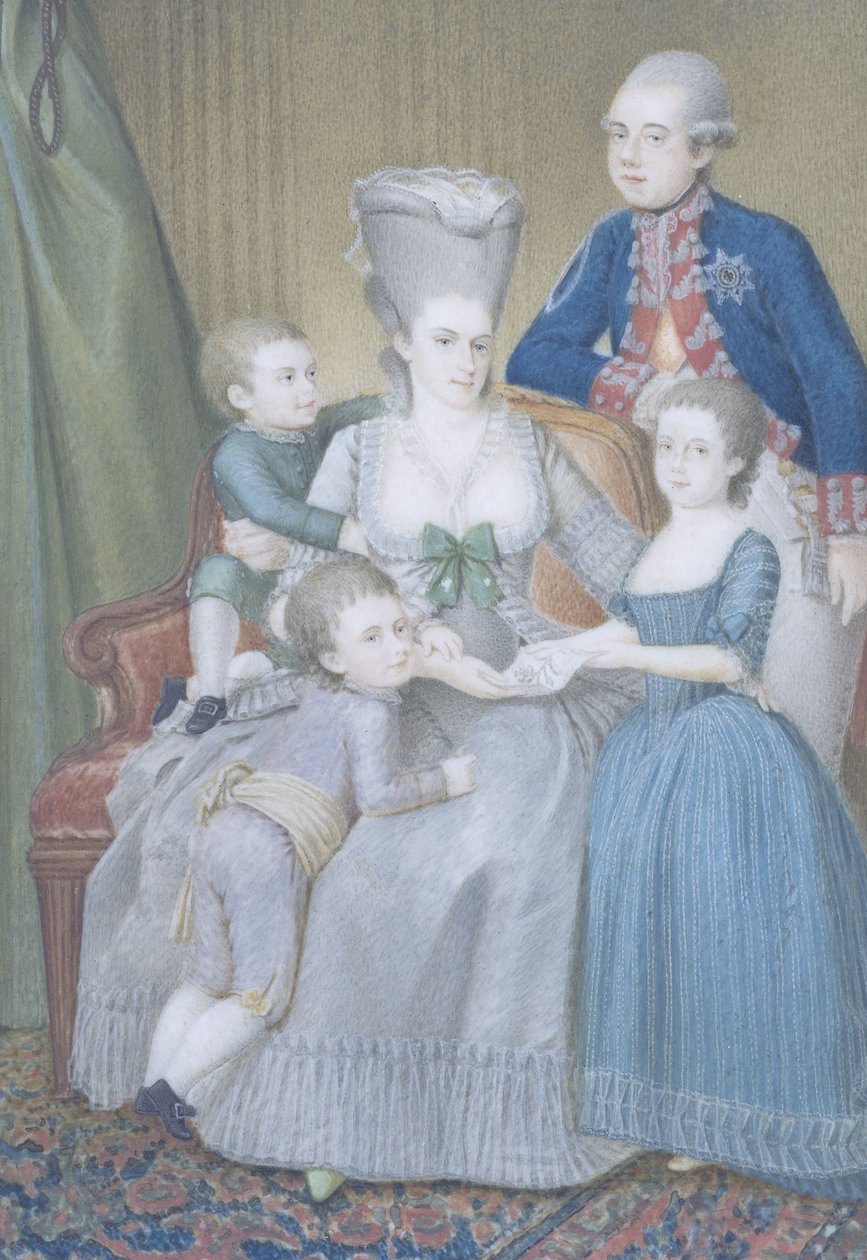 V. Willem (1748-1806), Orange-Nassau hercege feleségével, Frederika Sophia Wilhelminával, Poroszországgal és gyermekeikkel Frederica Louisa Wilhelmina, Willem Frederik és Willem George Frederik alkotó: Pieter Lesage