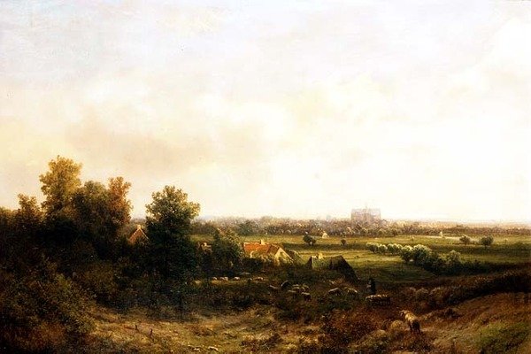 Egy pásztor és nyája Haarlem közelében alkotó: Pieter Lodewijk Francisco
