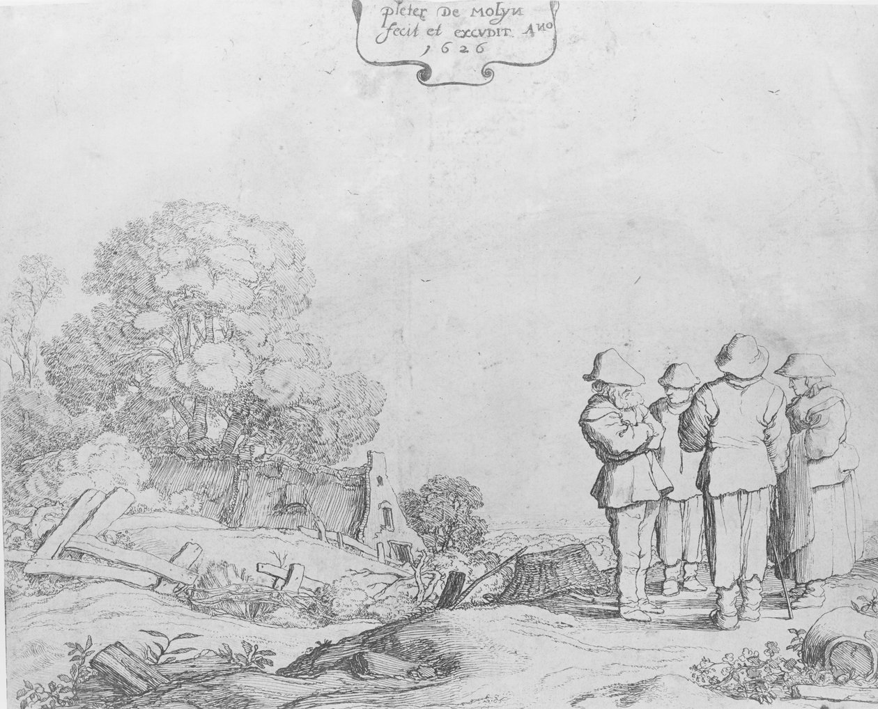 Három paraszt és egy nő, 1626. alkotó: Pieter Molijn