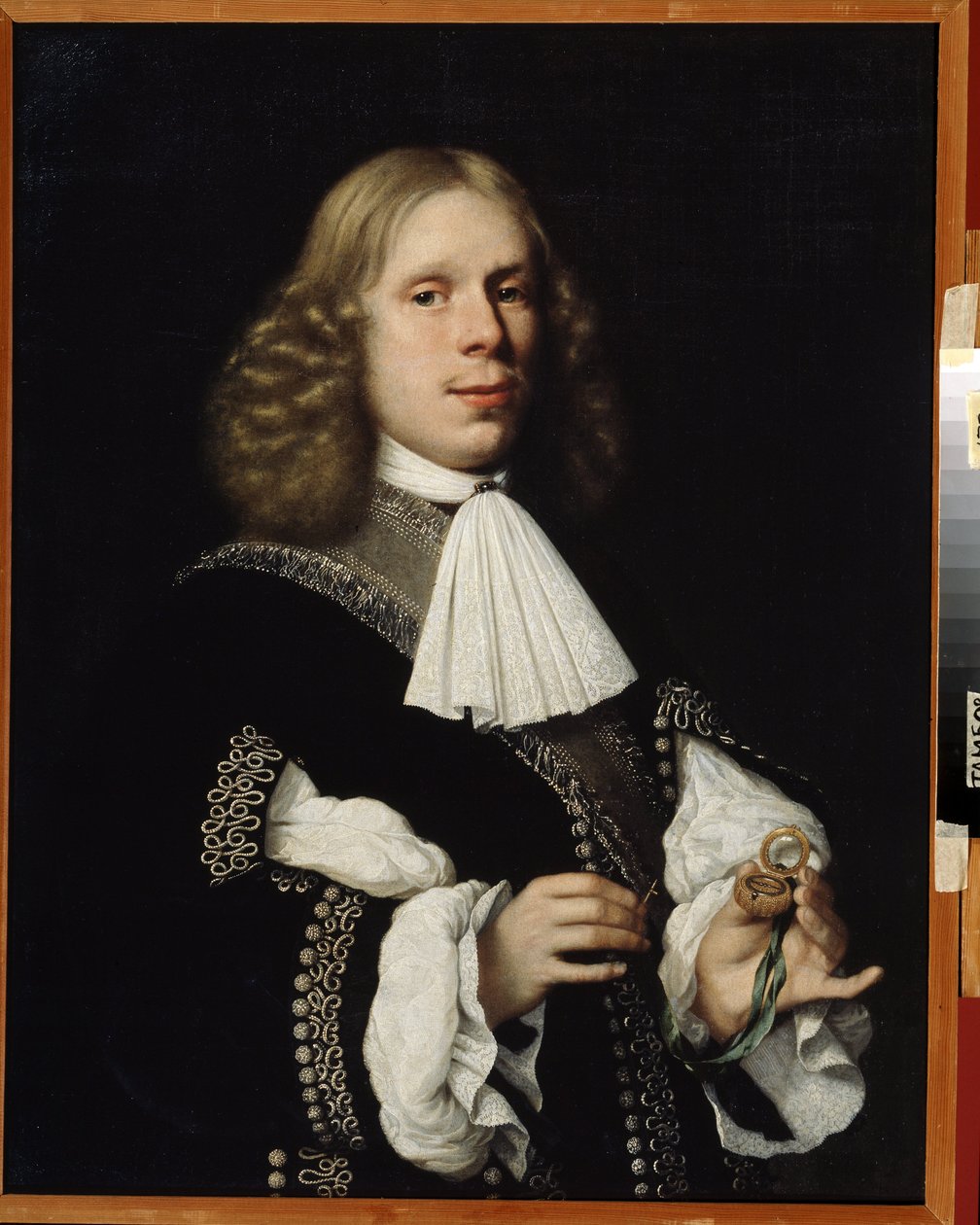 Haarlem polgármesterének portréja. (Haarlem polgármesterének portréja). A férfi egy kis iránytűt tart a kezében. Pieter Nason (1612-1688) festménye alkotó: Pieter Nason
