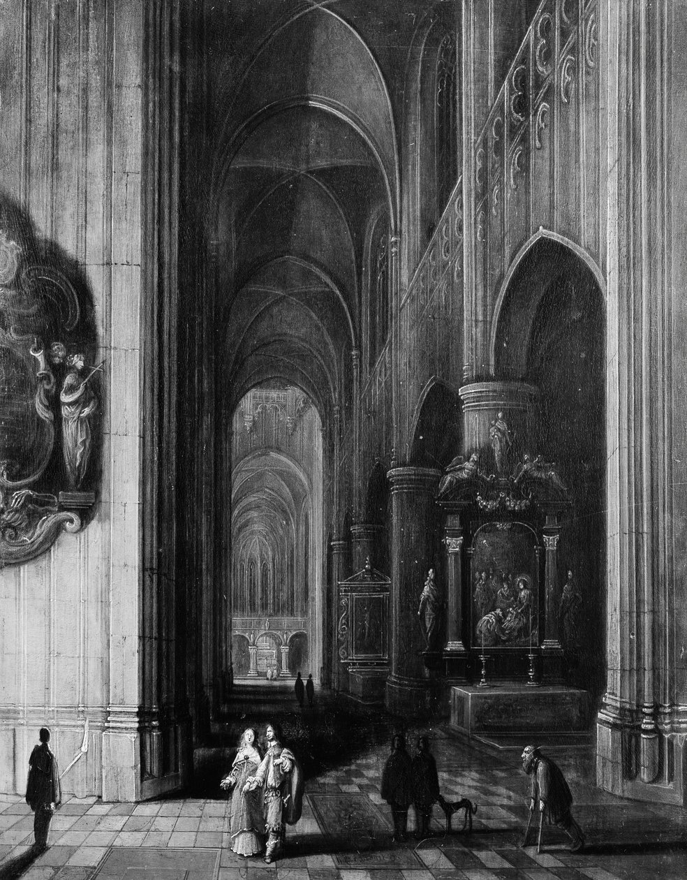 Egy gótikus templom belseje éjjel, kb. 1660. alkotó: Pieter Neefs