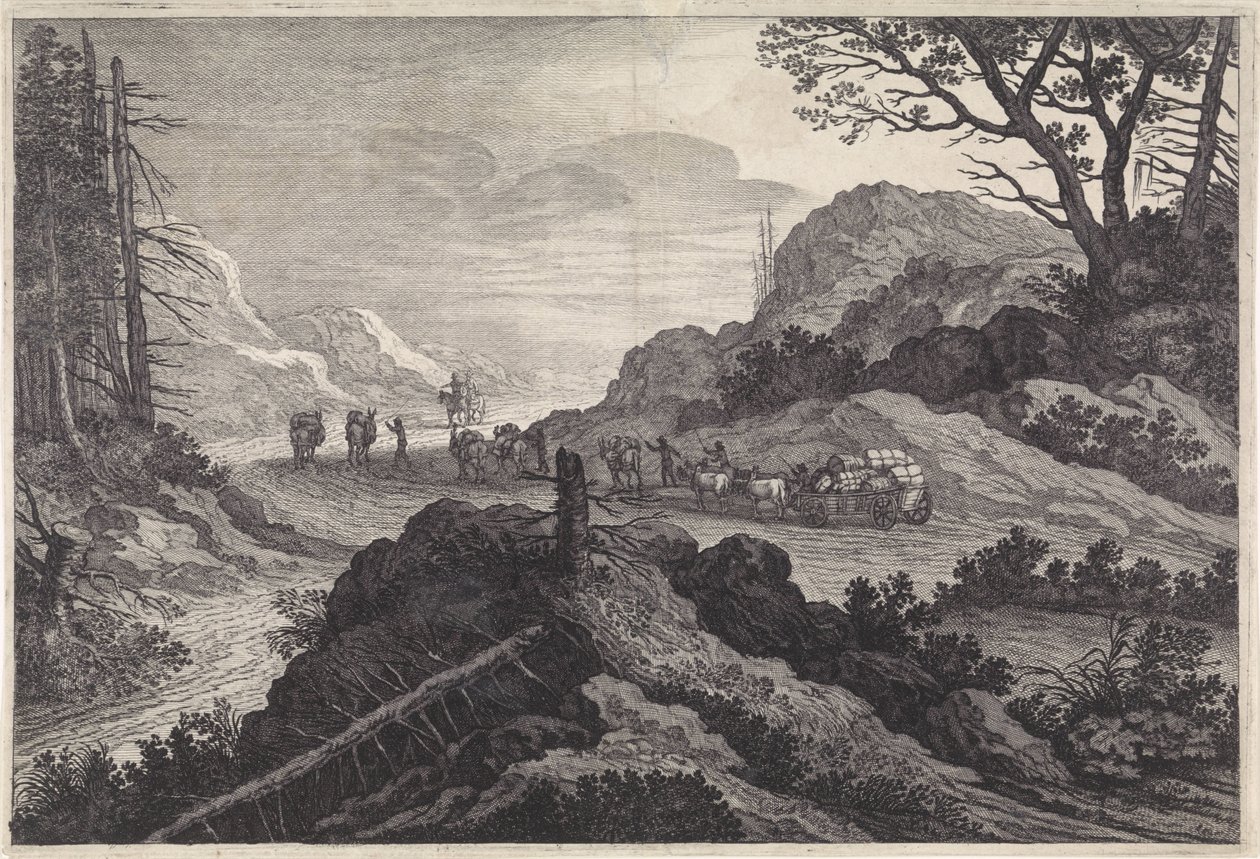 Pakolj öszvéreket az úton Tájképek (sorozat címe) alkotó: Pieter Nolpe