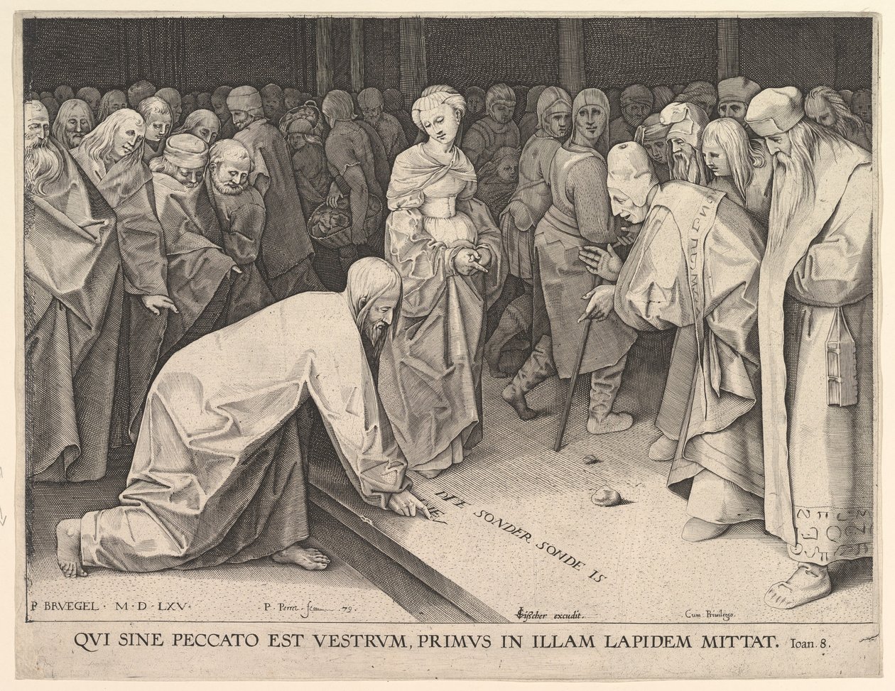 Krisztus és a házasságtörésen elhurcolt asszony, 1579. alkotó: Pieter Perret