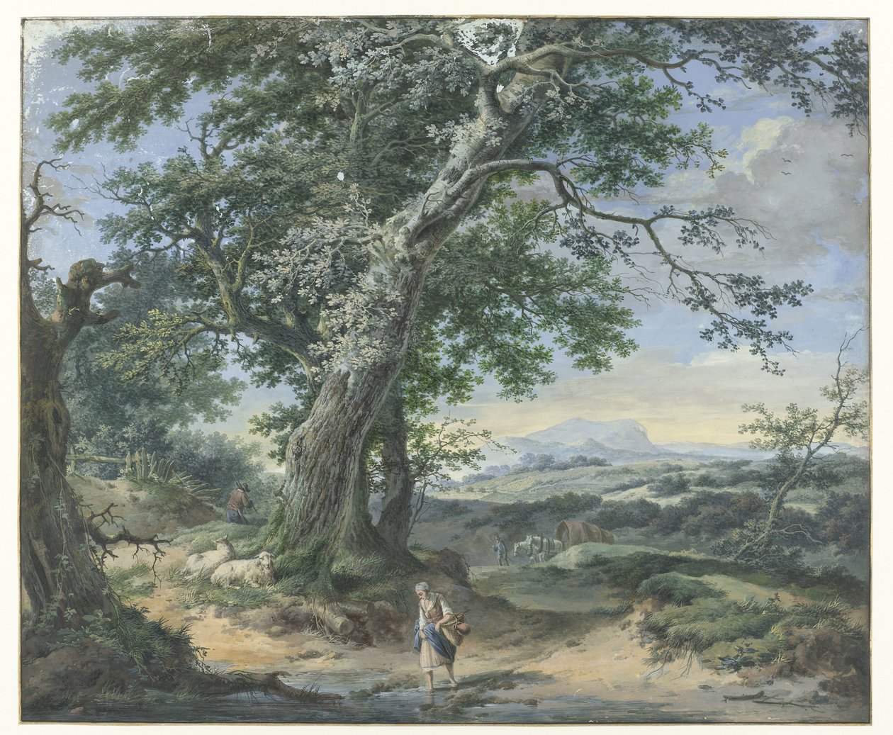 Dombos táj nehéz fákkal és emberi porral alkotó: Pieter Pietersz. Barbiers