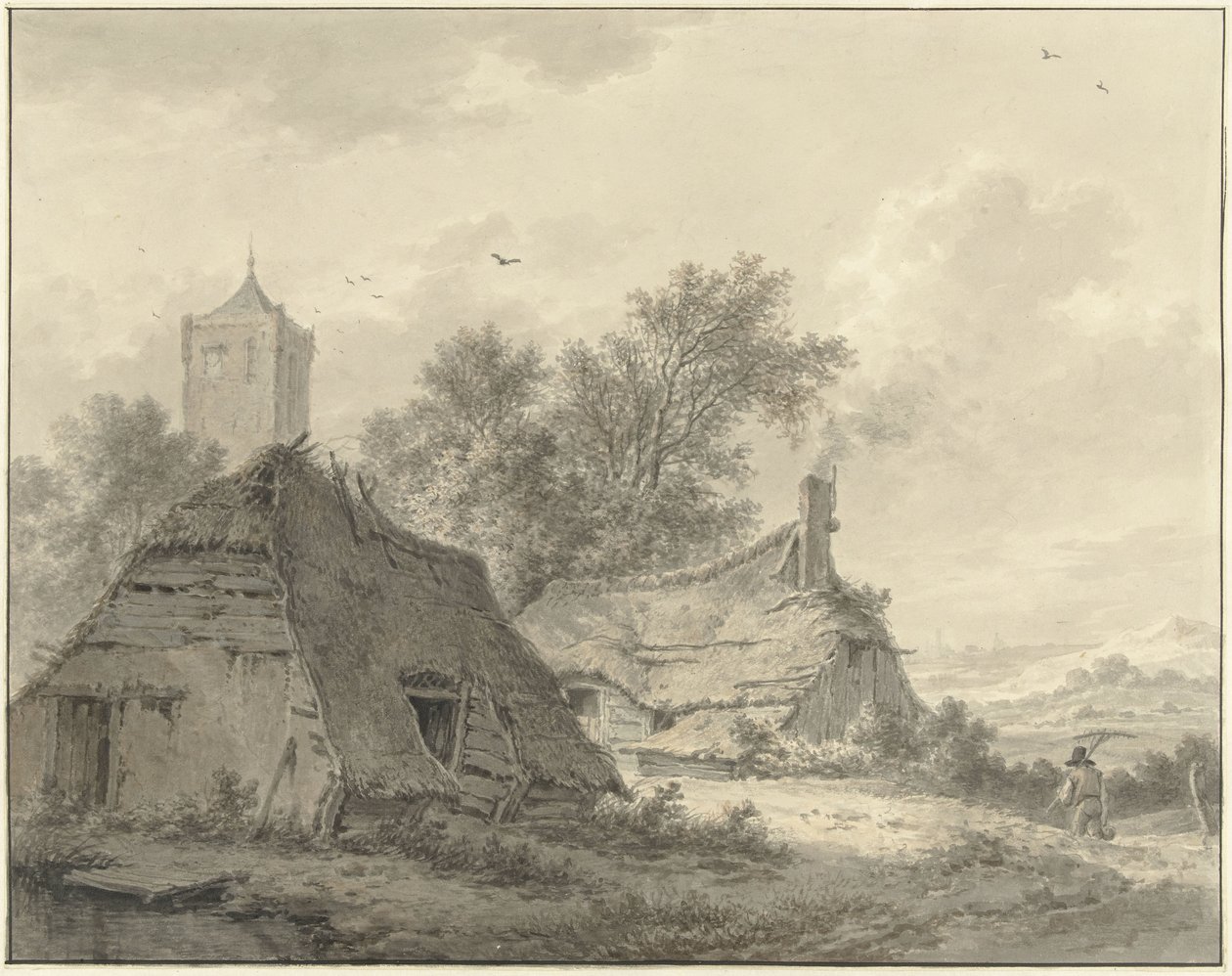 Táj két tanyával és egy templomtoronnyal alkotó: Pieter Pietersz. Barbiers