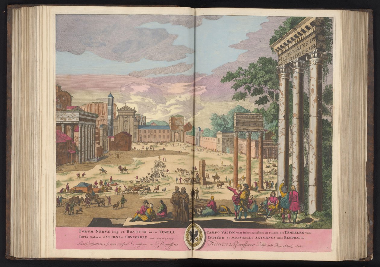 A római fórum Rómában Forum Nerva, imp és Boarium benne a Jupiter Temple of Stator Saturn, és Concord (...) (cím az objektumon) alkotó: Pieter Schenk (I)