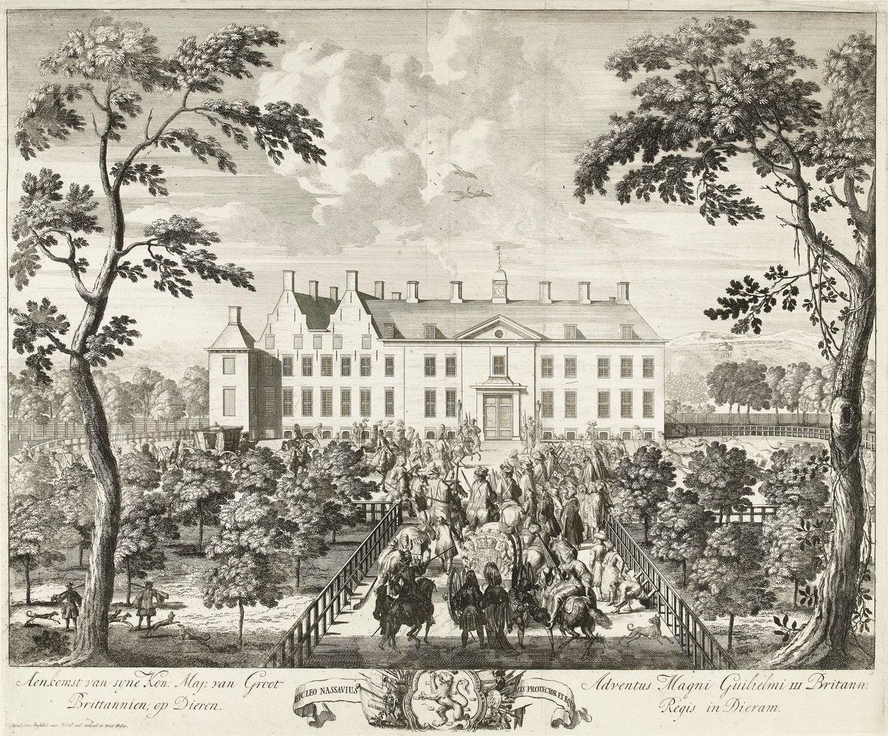 III. Vilmos megérkezése a Hof te Dieren nevű vadászházba, 1691 alkotó: Pieter Schenk