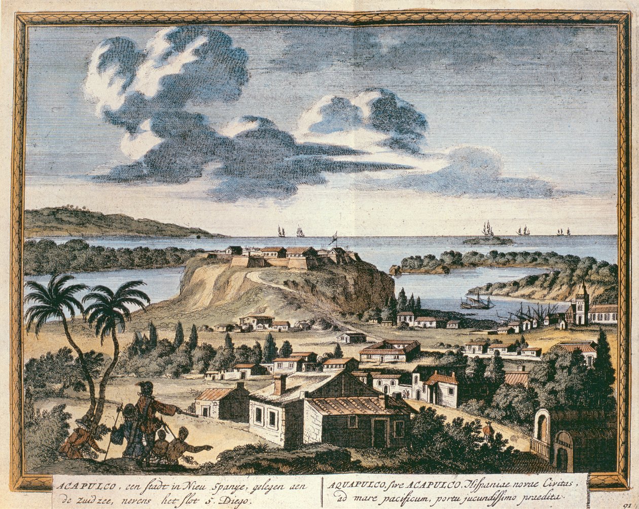 Acapulco látképe, illusztráció a Hectomopolisból, 1700-ban, Amszterdamban alkotó: Pieter Schenk