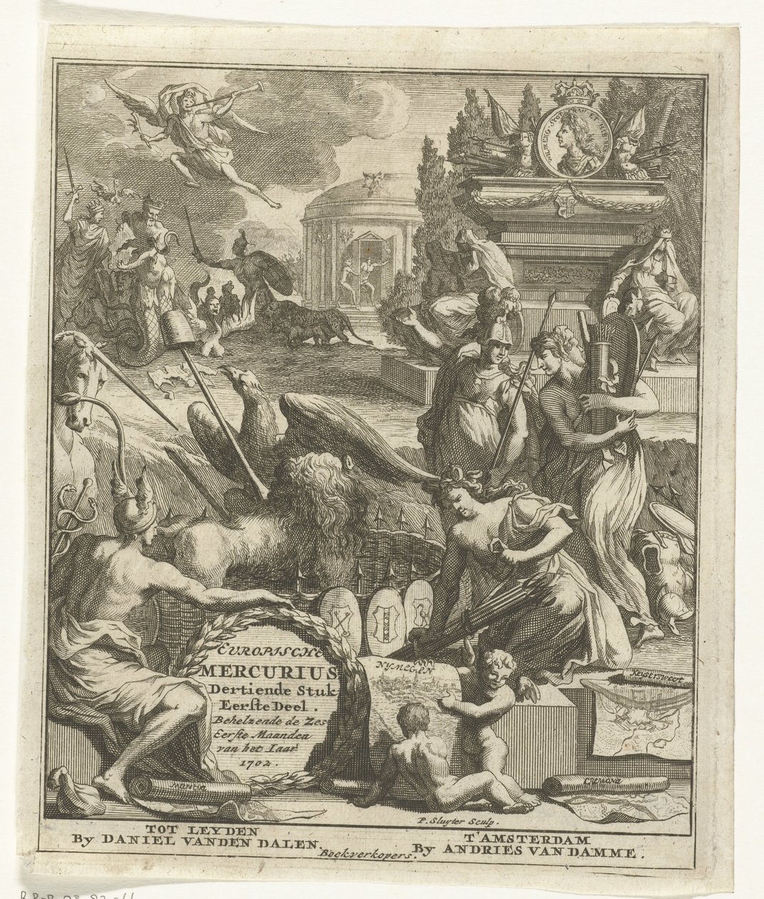 Az 1702-es európai Merkúr címlapja Európai Mercury, tizenharmadik darab, első rész. Tartalmazza az 1702-es év első hat hónapját (cím a tárgyon) alkotó: Pieter Sluyter